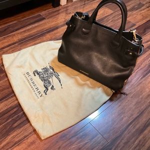Burberry Medium Banner Tote in Black Textured Leather